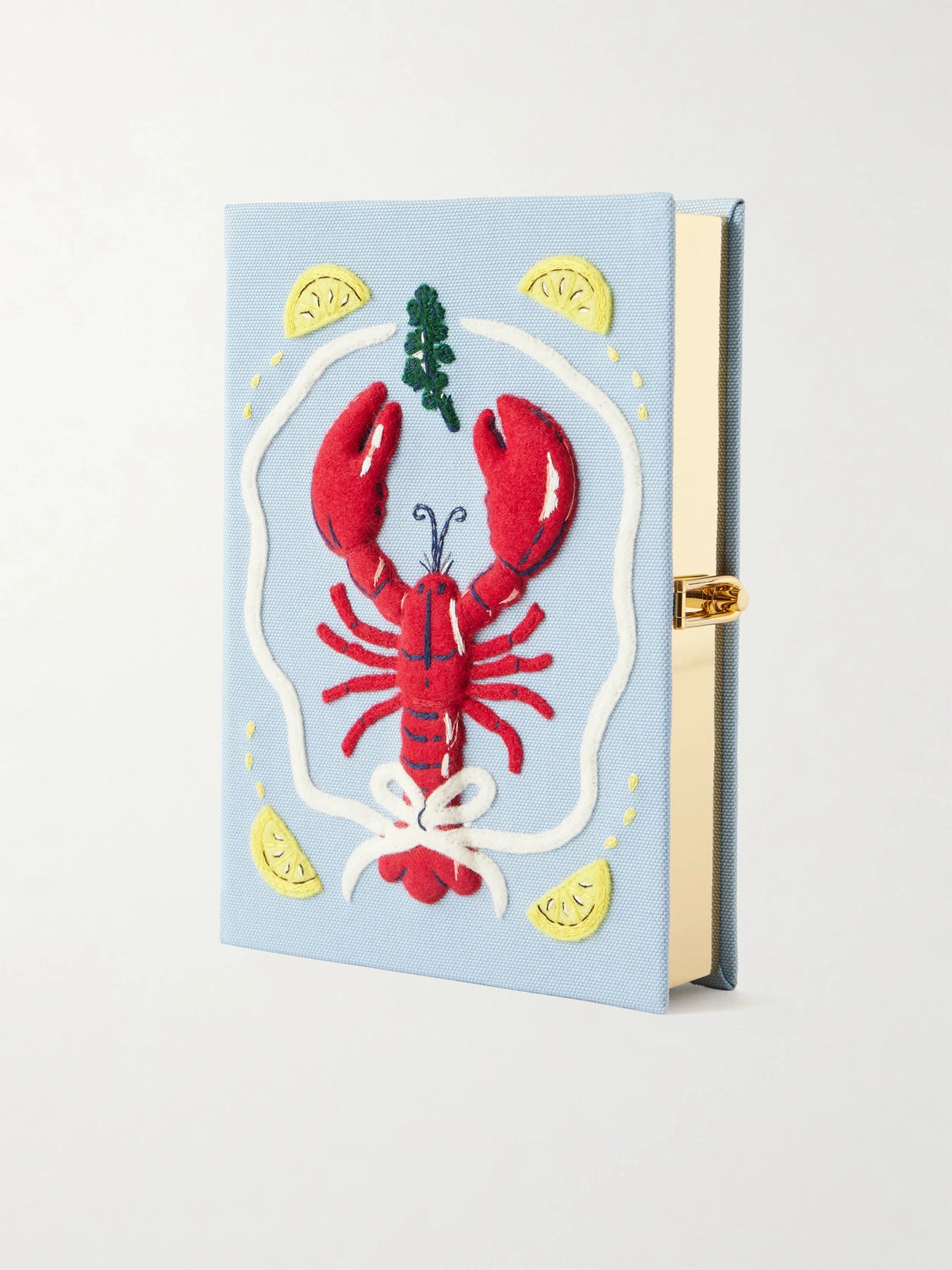 Lobster Appliquéd Embroidered Canvas Clutch