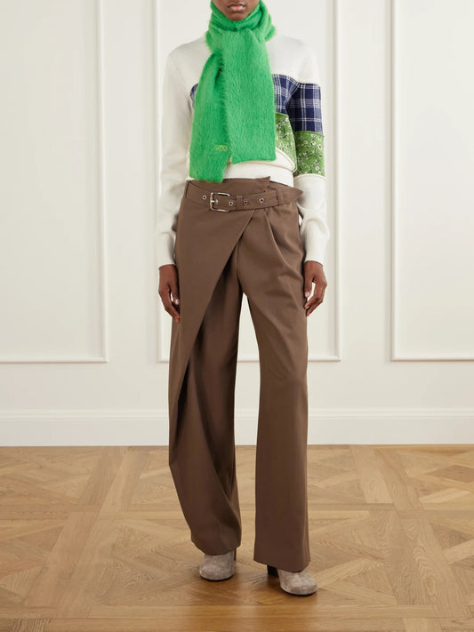 Image of Scarves & Shawls. Product name - Logo-embroidered Brushed Alpaca-blend Scarf in Bright green, Orange colour by brand - LOEWE