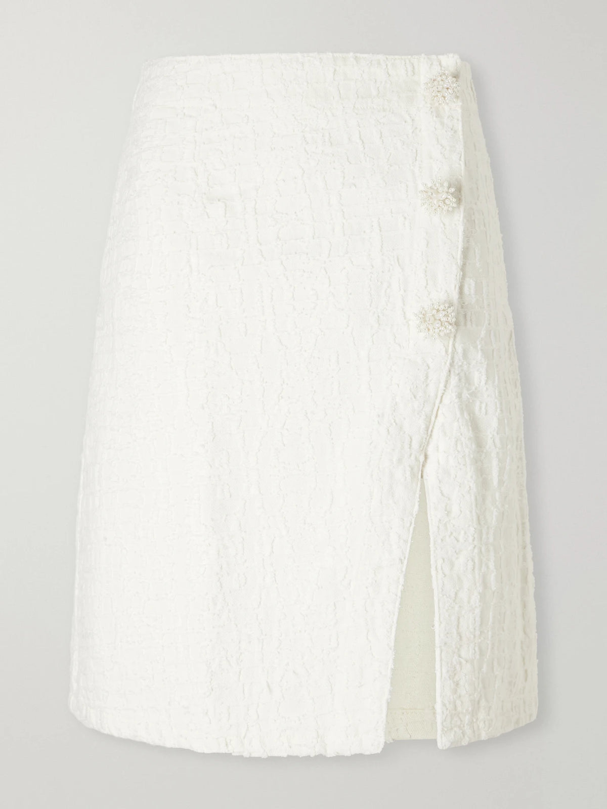 Self-Portrait Floral-embellished Denim Midi Skirt