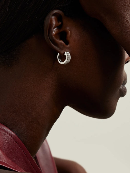 Image of Earrings. Product name - Lola 18-karat White Gold Diamond Hoop Earrings in Multi colour by brand - Anita Ko