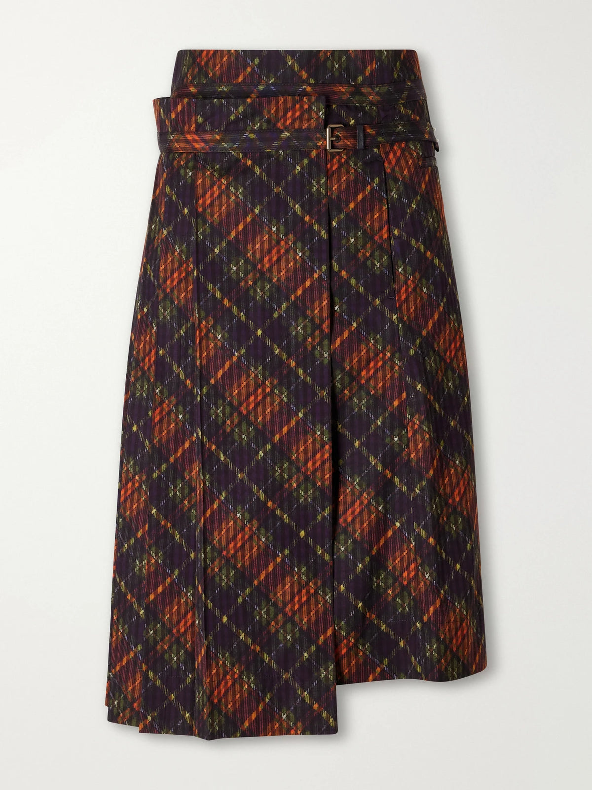 Dries Van Noten Checked Pleated Cotton Midi Skirt