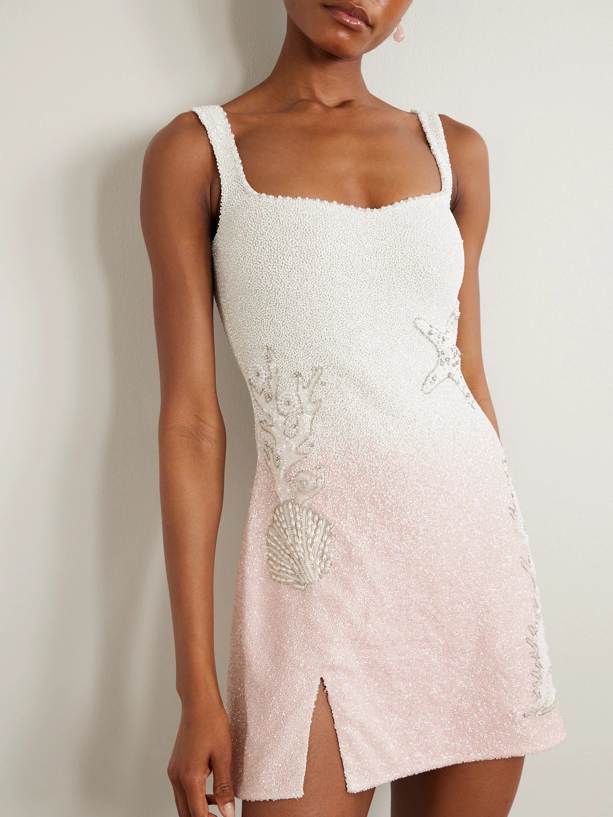 Seashell Crystal-embellished Beaded Tulle Mini Dress