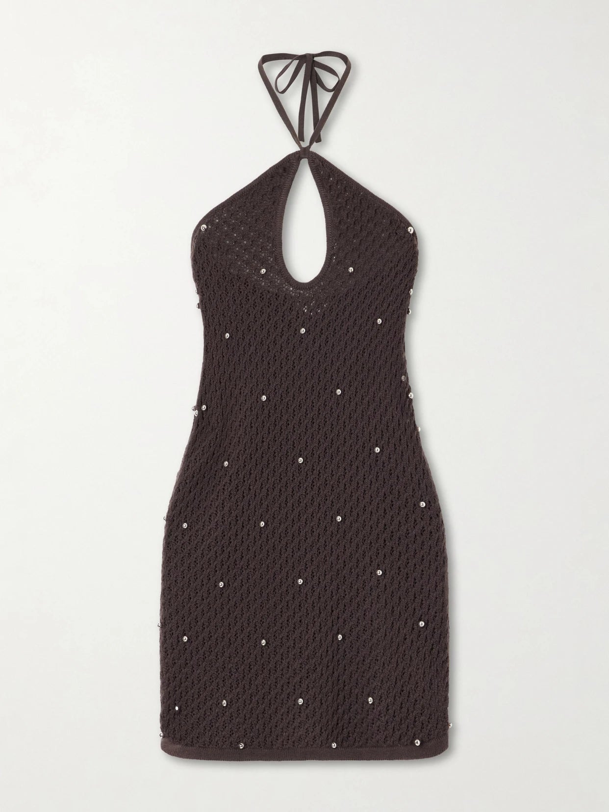 Isola Embellished Crocheted Cotton Halterneck Mini Dress