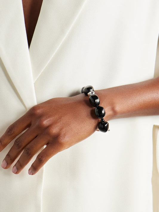 Image of Bracelets. Product name - Dara Sterling Silver Onyx Bracelet in Black colour by brand - AGMES