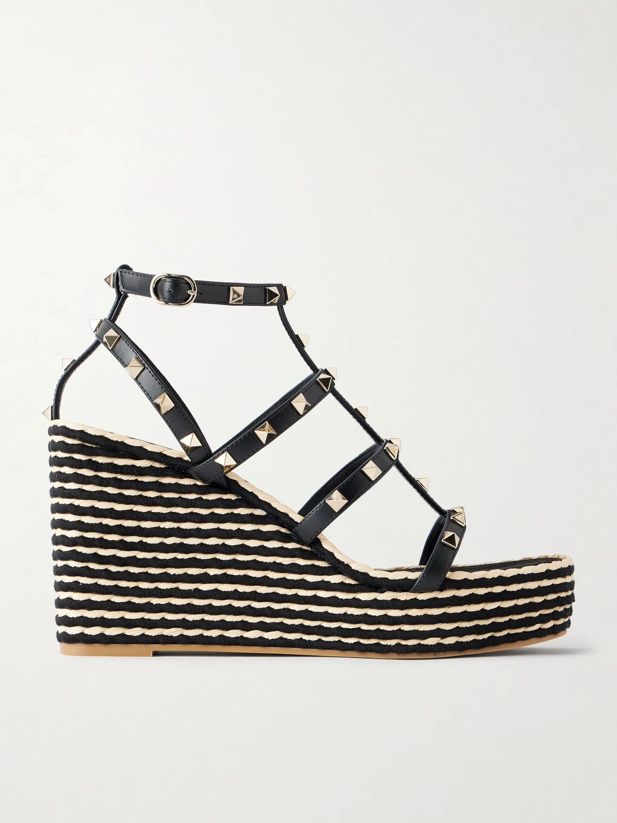 Rockstud Embellished Leather Wedge Espadrilles