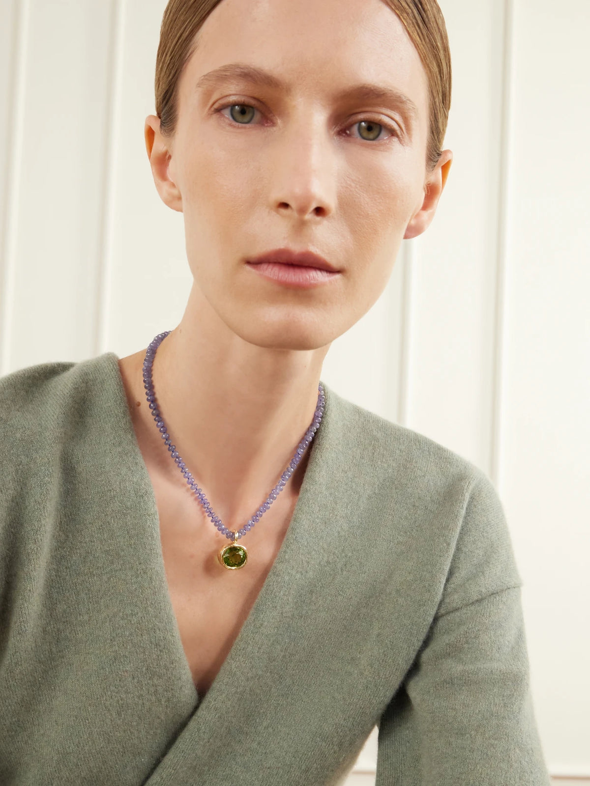 Image of Necklaces. Product name - Hidden Gem 18-karat Gold, Tanzanite And Tourmaline Necklace in Lilac colour by brand - Octavia Elizabeth