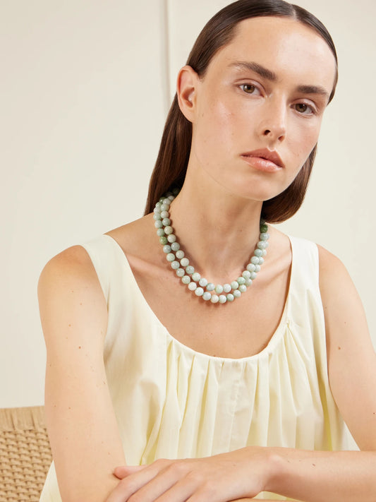 Image of Necklaces. Product name - Double 14-karat Gold Jade Necklace in Green colour by brand - JIA JIA