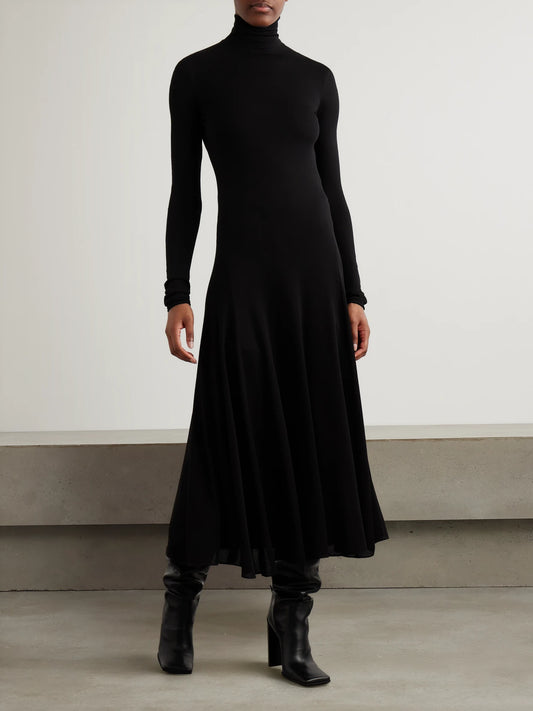 Open-back Jersey Turtleneck Midi Dress