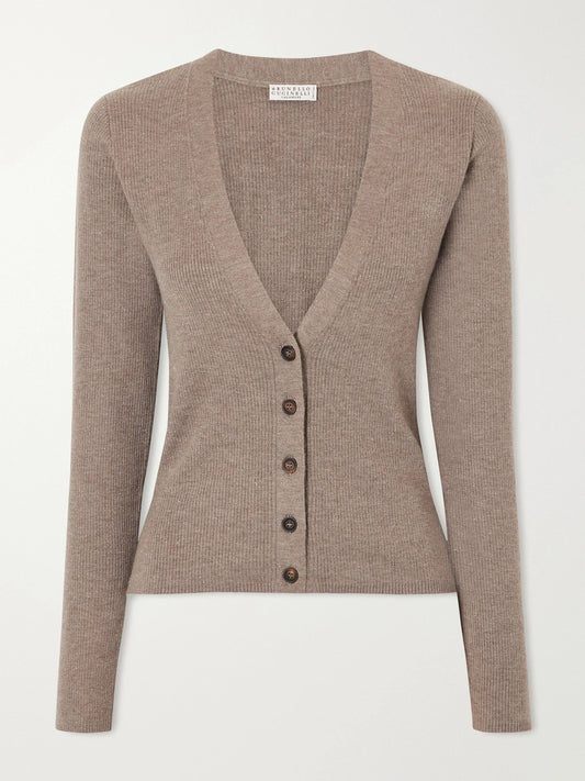 Metallic Ribbed-knit Cardigan