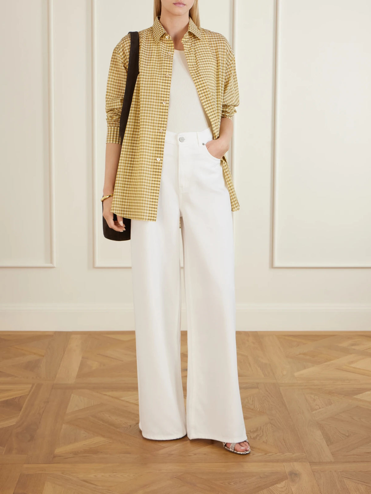 Image of Jeans. Product name - High-rise Wide-leg Jeans in White colour by brand - La Ligne