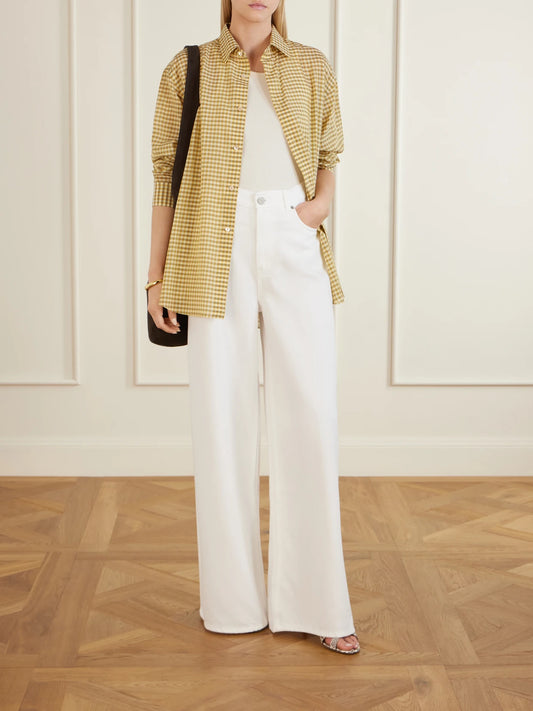 Image of Jeans. Product name - High-rise Wide-leg Jeans in White colour by brand - La Ligne