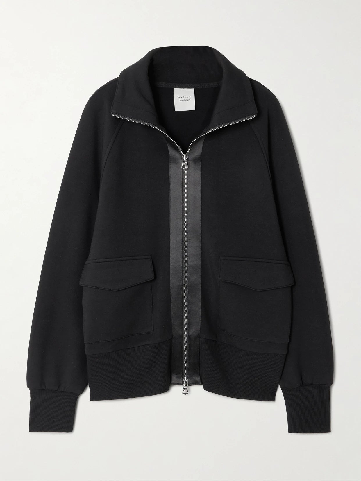 Image of Sleepwear & Loungewear. Product name - Roxbury Satin-trimmed Doublesoft Zip-up Sweatshirt in Black colour by brand - Varley