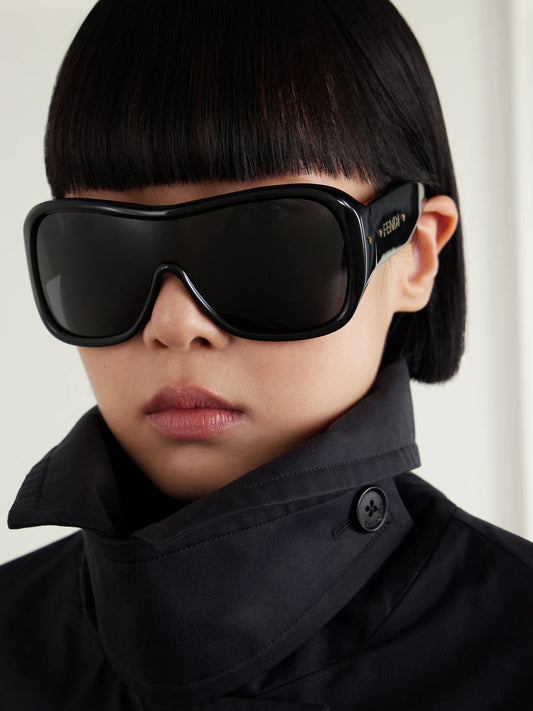 Image of Sunglasses. Product name - Screen Shield Aviator-style Acetate Sunglasses in Black, Yellow colour by brand - FENDI EYEWEAR