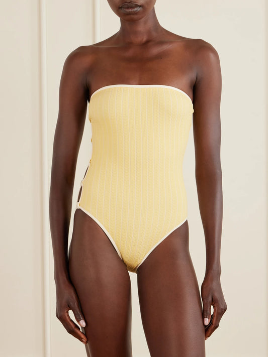 Golden Cut-out Jacquard Swimsuit