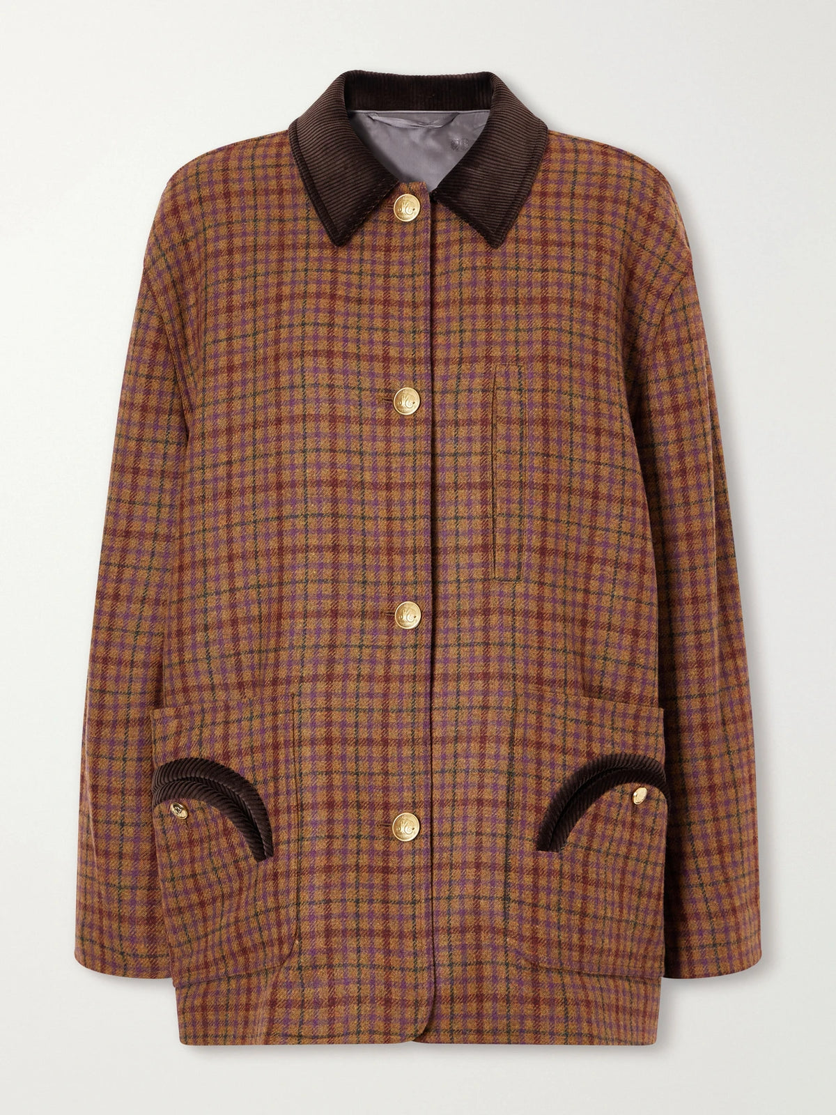 BLAZÉ Milano Clelia Corduroy-trimmed Checked Wool Jacket