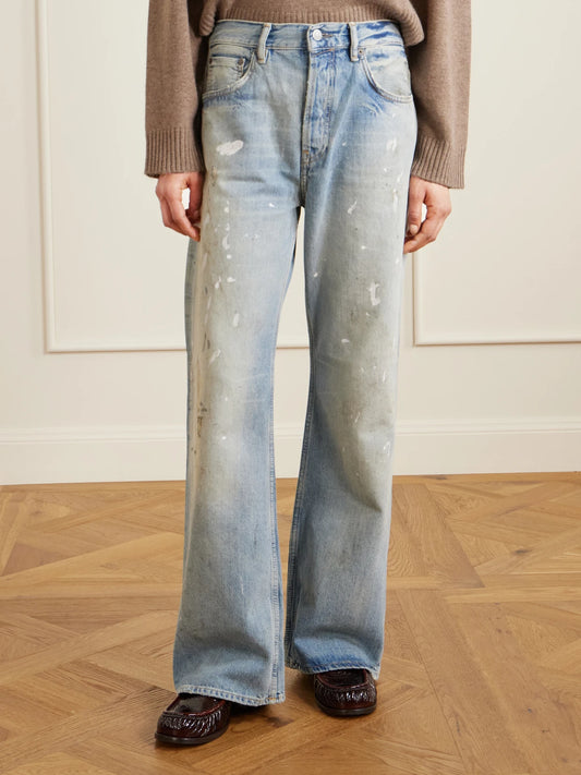 Image of Jeans. Product name - 2021 Distressed Mid-rise Straight-leg Jeans in Light denim colour by brand - Acne Studios