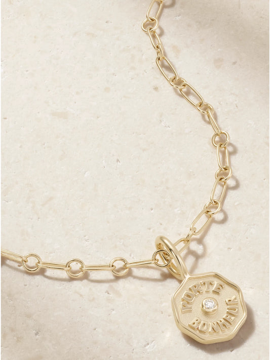 Marlo Laz Pb Charm Mini 14-karat Gold Diamond Necklace