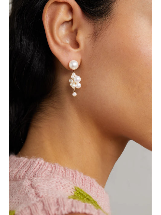 Image of Earrings. Product name - Botticelli 14-karat Gold Pearl Earring in Multi colour by brand - Sophie Bille Brahe