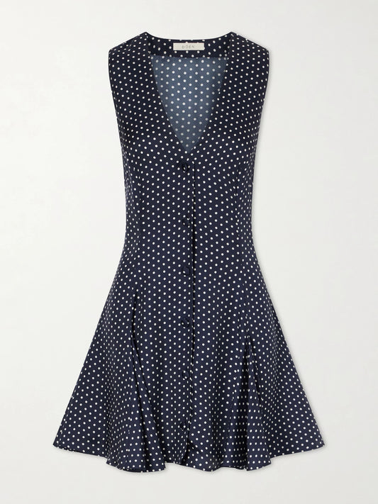 Image of Dresses. Product name - Aubrey Polka-dot Silk-blend Twill Mini Dress in Navy colour by brand - DÔEN