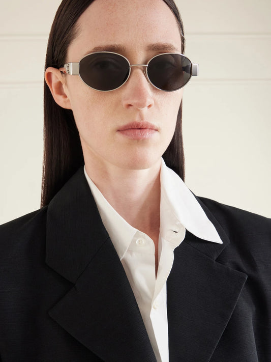 Image of Sunglasses. Product name - Oval-frame Silver-tone And Acetate Sunglasses in Multi colour by brand - CELINE Eyewear