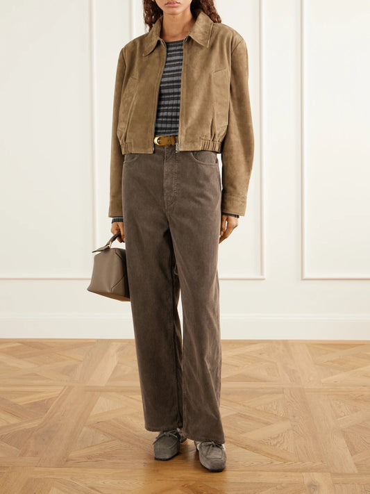 Image of Flats. Product name - Jasper Bow-detailed Shearling-trimmed Suede Loafers in Gray colour by brand - Aeyde