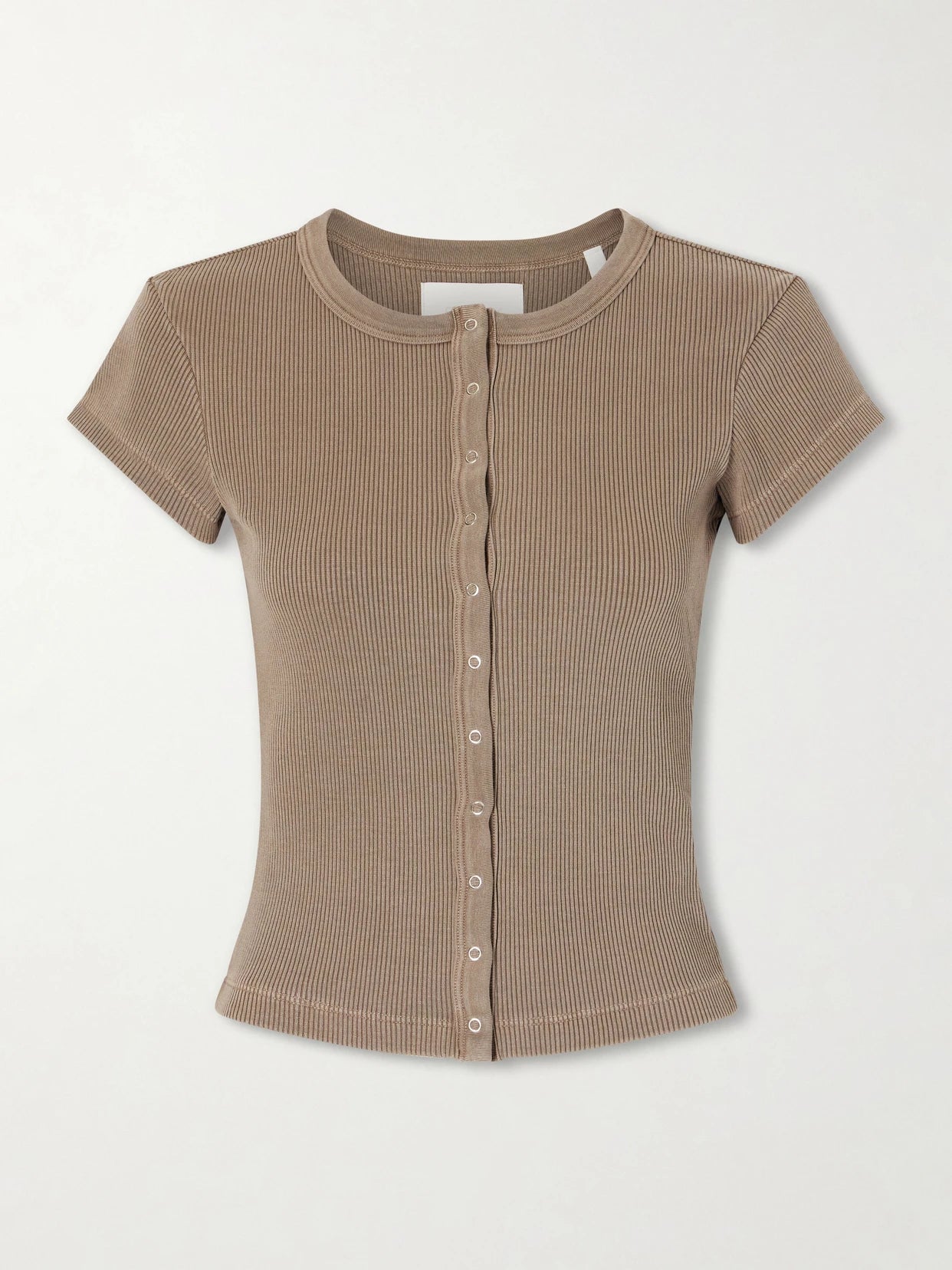 Image of a model wearing Tops. Product name - Tabi Ribbed Jersey Cardigan in Brown colour by brand - Citizens of Humanity