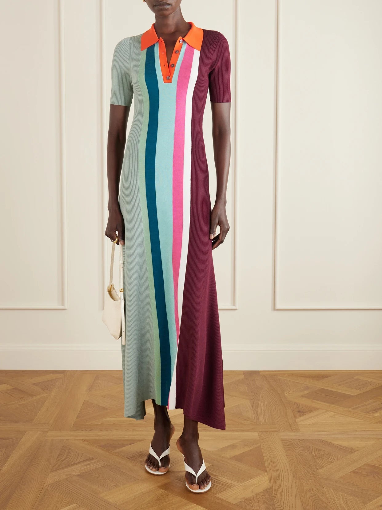 Image of Dresses. Product name - Striped Crochet-knit Jersey Maxi Dress in Multi colour by brand - Christopher John Rogers