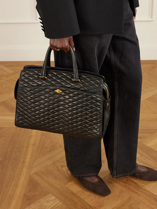 Image of Bags. Product name - Private Eye Quilted Leather Tote in Black colour by brand - Métier