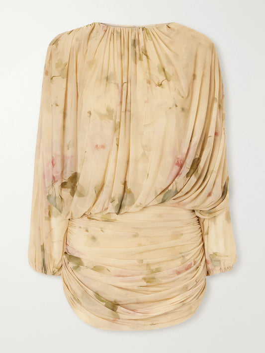 Magda Butrym Gathered Floral-print Georgette Mini Dress