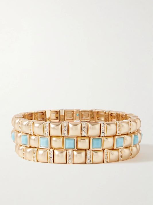 The Mini Jeweled Set Of Three Gold-tone Crystal And Enamel Bracelets