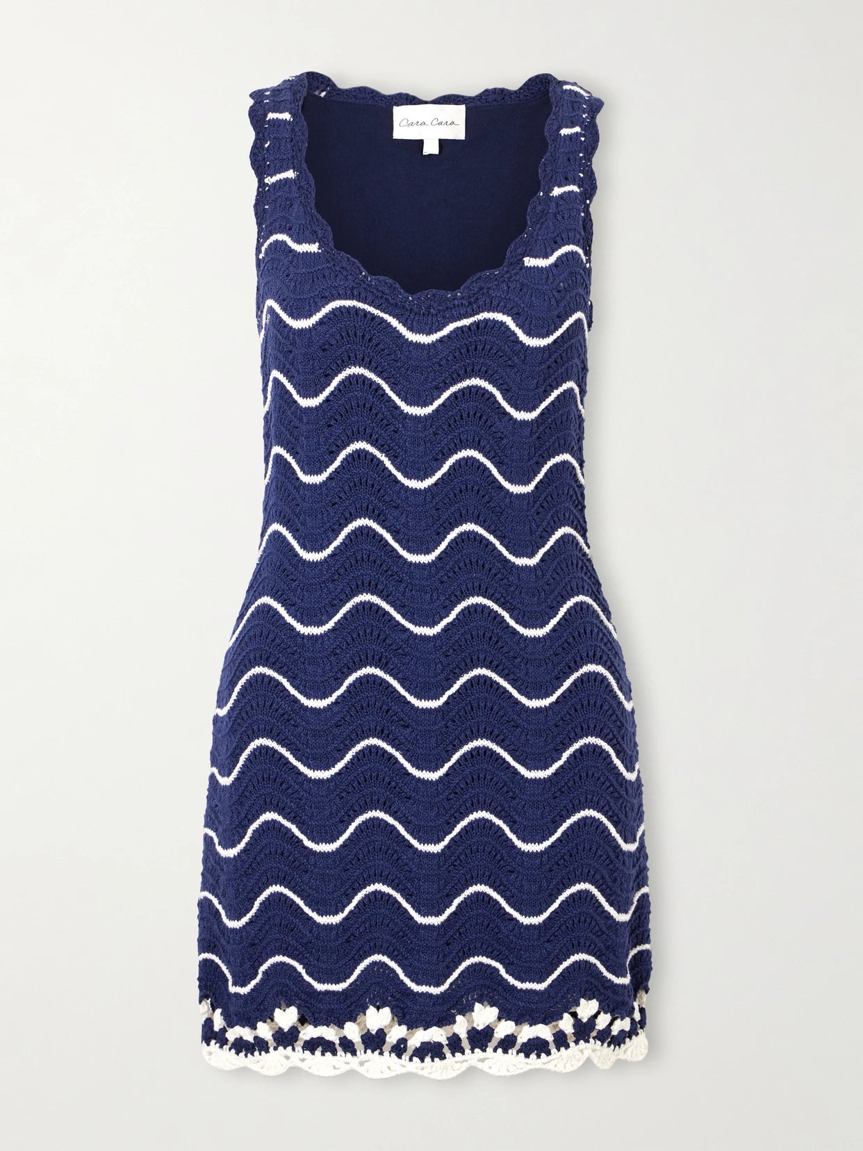 Orel Scalloped Striped Cotton Knit Mini Dress