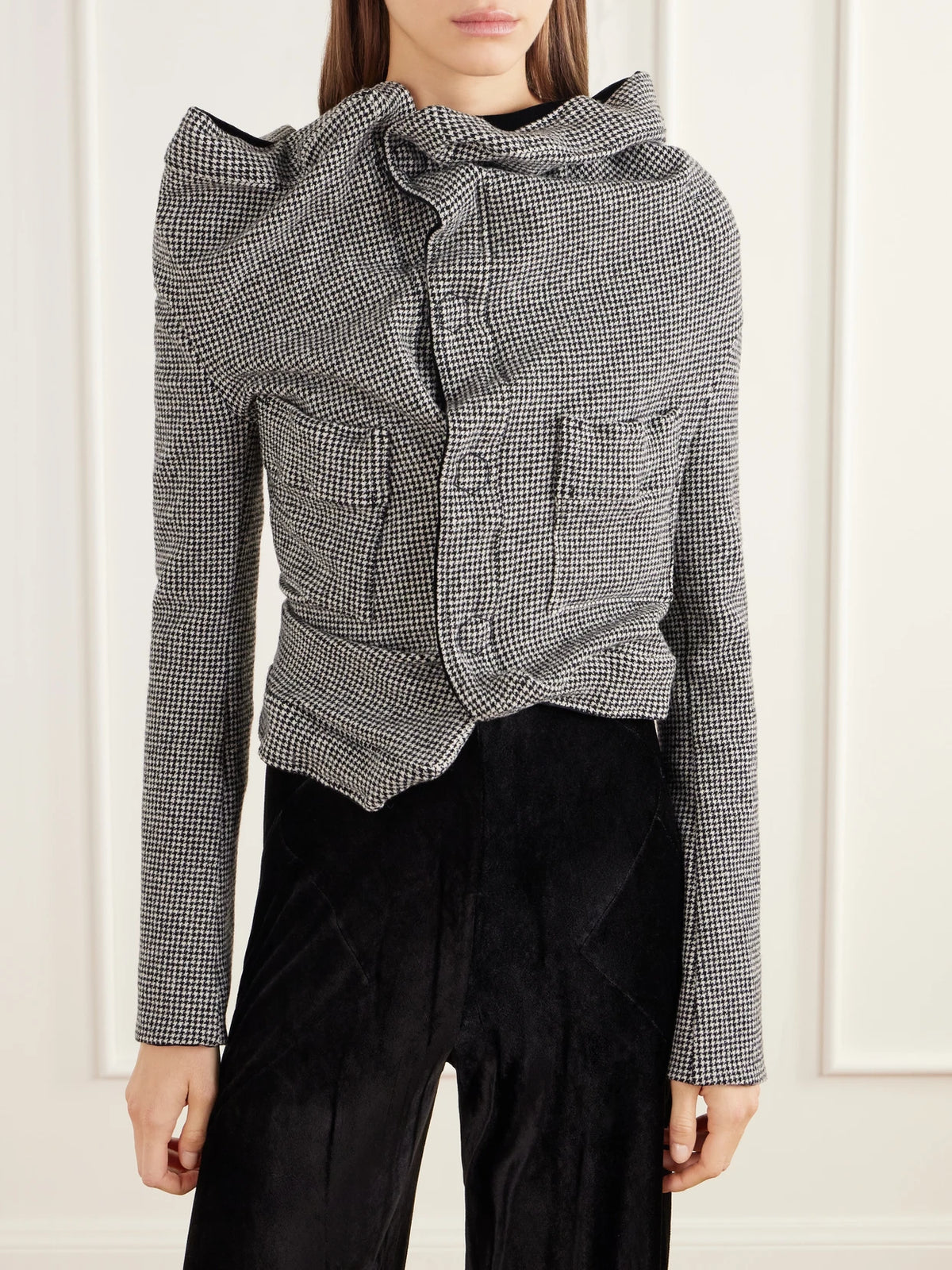 Junya Watanabe Asymmetric Houndstooth Wool-blend Jacket