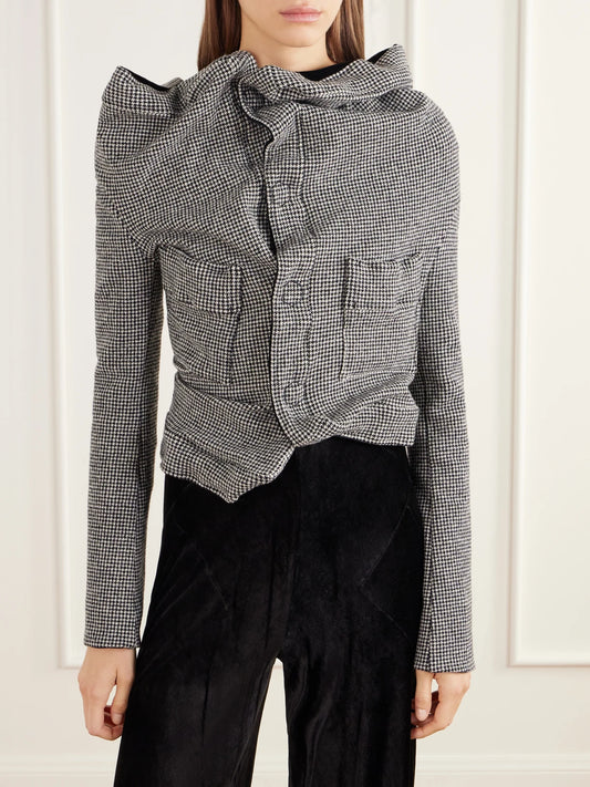 Junya Watanabe Asymmetric Houndstooth Wool-blend Jacket