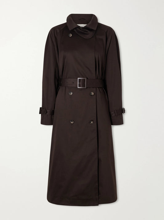 Image of Coats & Jackets. Product name - Marchand Cotton-blend Trench Coat in Chocolate colour by brand - Nour Hammour