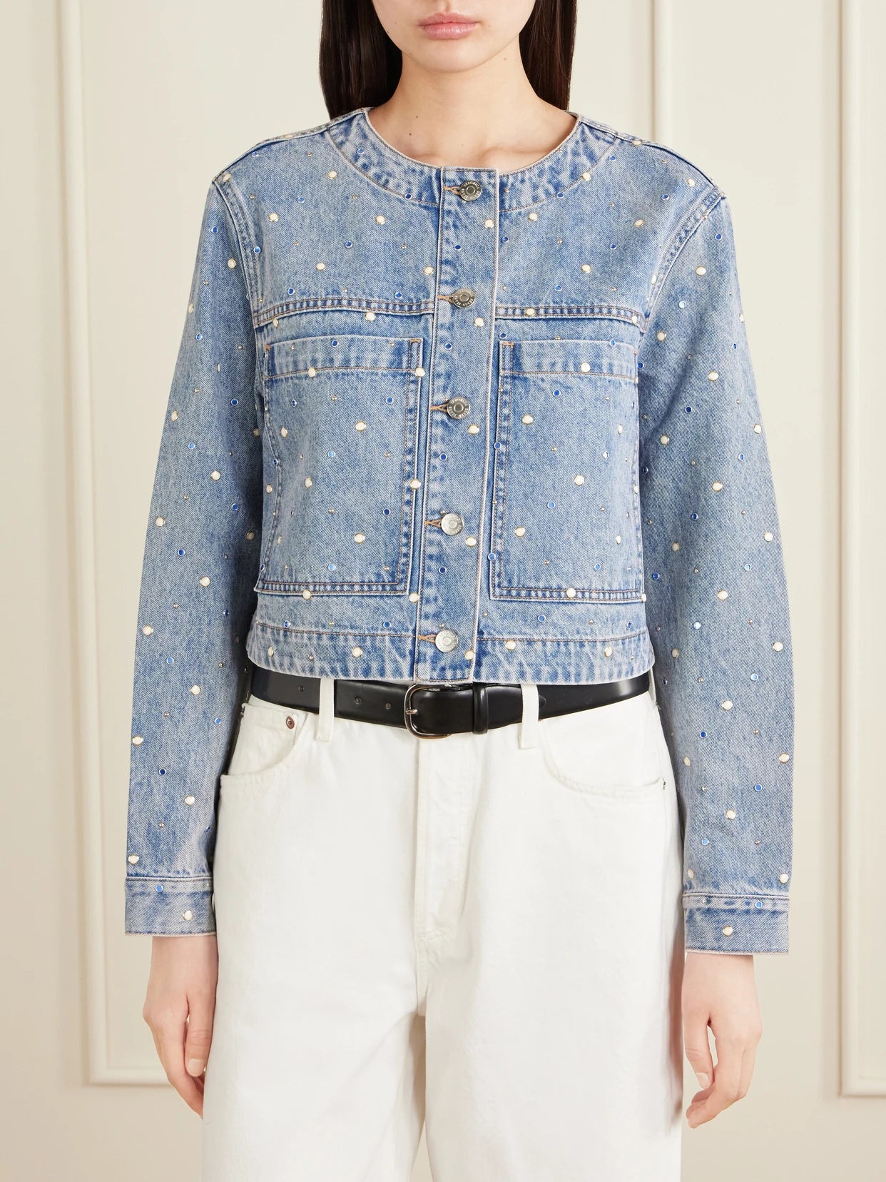 Lowry Cropped Embellished Denim Jacket