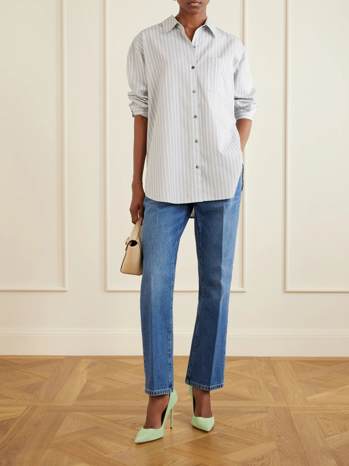 Image of Heels. Product name - Purist 105 Suede Pumps in Mint colour by brand - Aquazzura