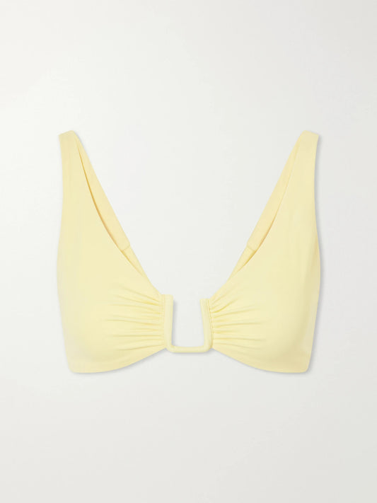Image of Swimwear. Product name - Palma Gathered Bikini Top in Yellow colour by brand - Away That Day