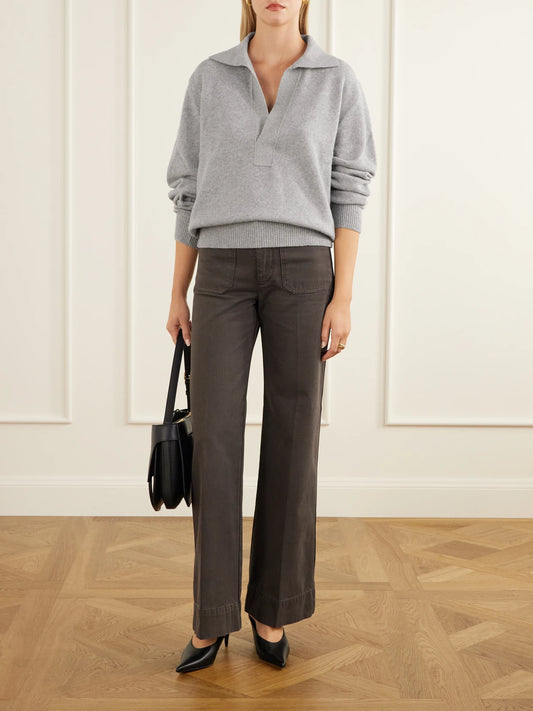 Image of a model wearing Outerwear. Product name - Genevieve Wool And Cashmere-blend Sweater in Gray colour by brand - Victoria Beckham