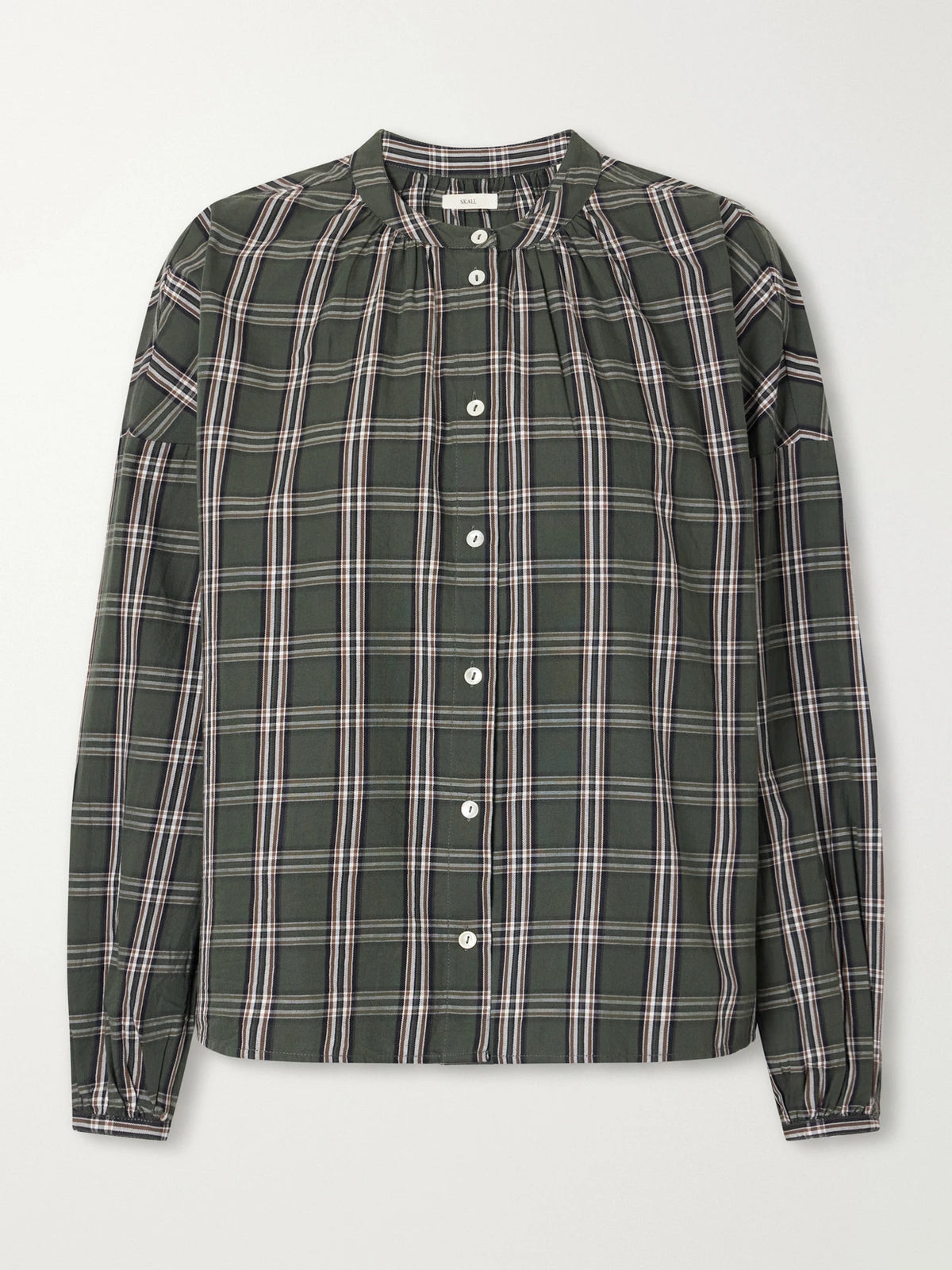 SKALL Cilla Gathered Checked Organic Cotton-poplin Blouse