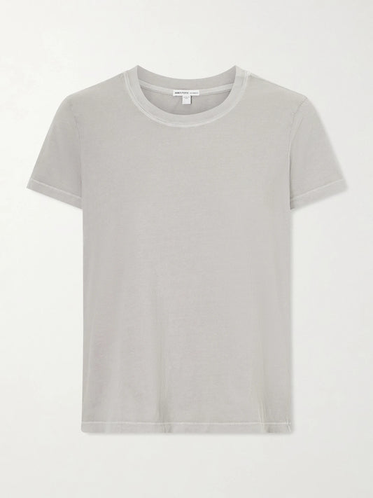 Image of a model wearing Tops. Product name - Vintage Boy Cotton-jersey T-shirt in Gray colour by brand - James Perse