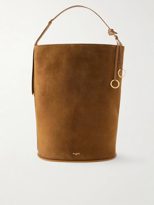 Hip Large Leather-trimmed Suede Bucket Bag