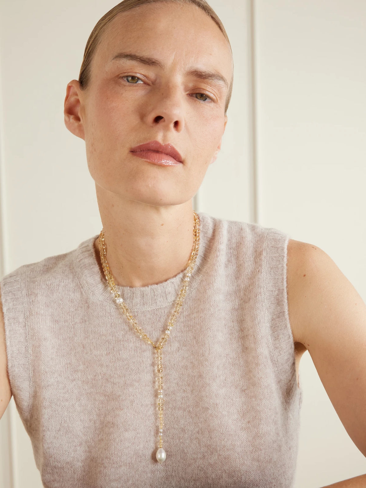 Image of Necklaces. Product name - Solstice Sautoir 14-karat Gold, Pearl And Citrine Beaded Necklace in Multi colour by brand - Loren Stewart
