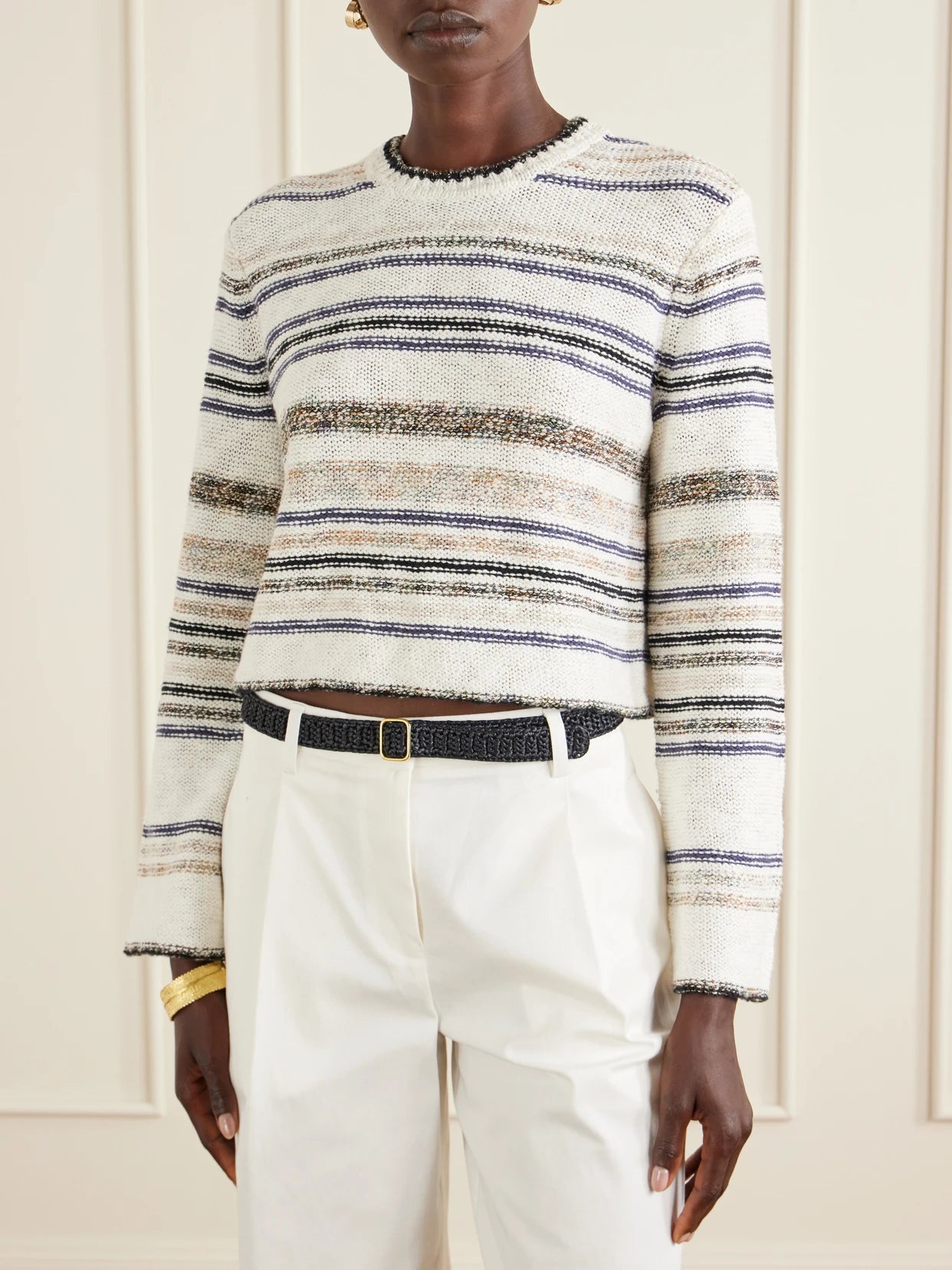 Striped Knitted Cotton-blend Sweater