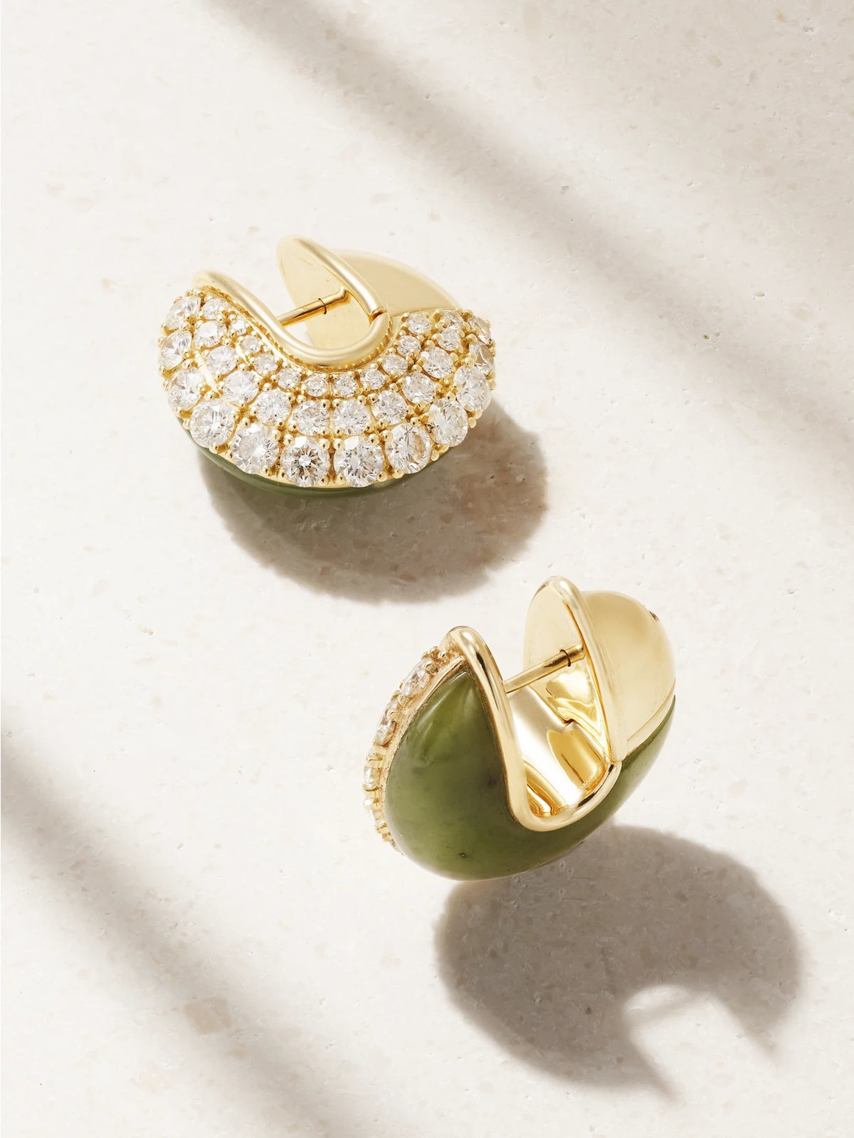Fluid 18-karat Gold, Diamond And Jade Hoop Earrings