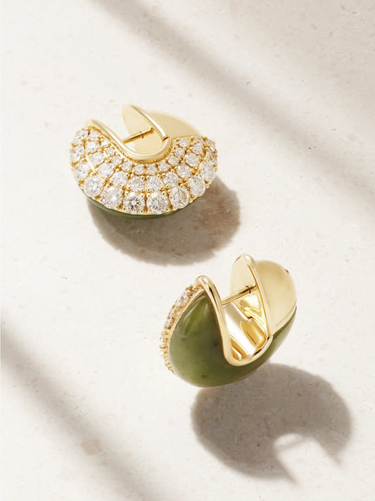 Fluid 18-karat Gold, Diamond And Jade Hoop Earrings