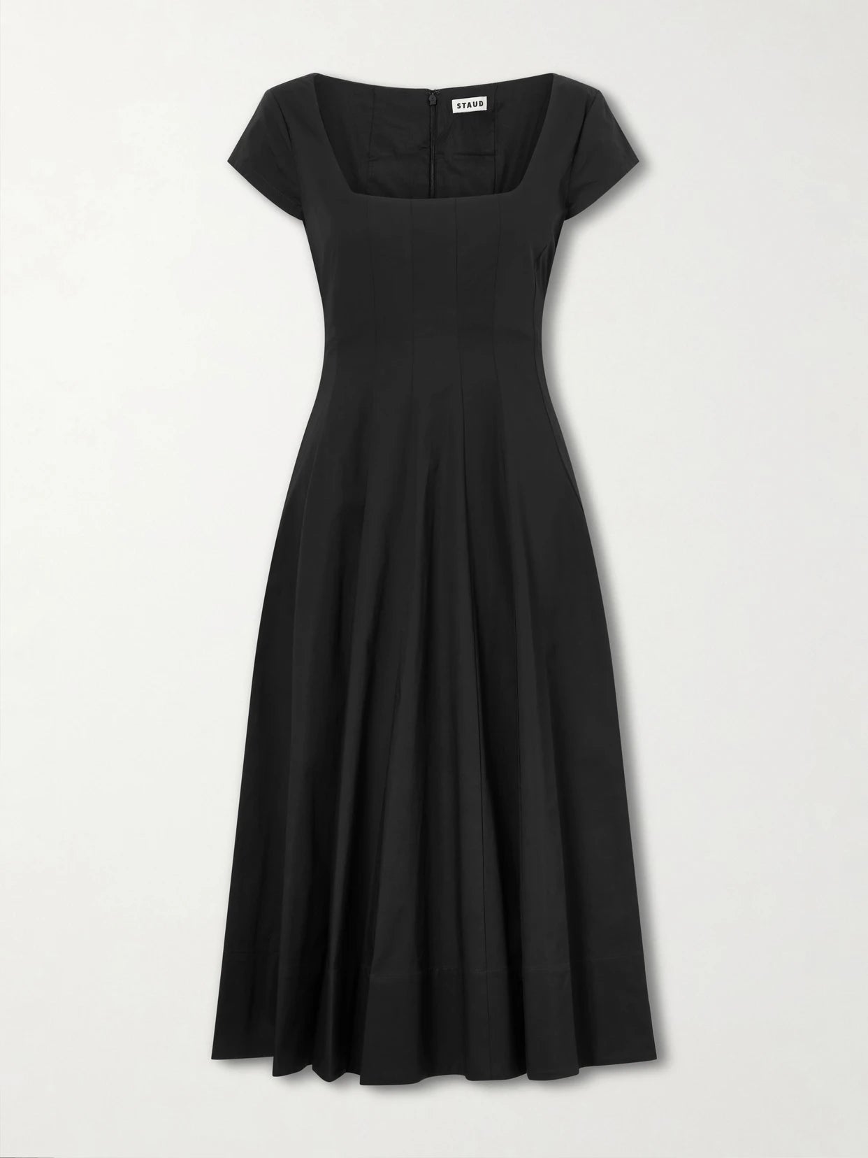 Image of Dresses. Product name - Wells Paneled Cotton-blend Poplin Midi Dress in Black colour by brand - STAUD