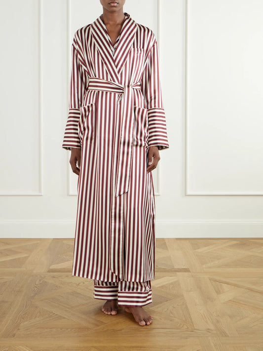 Olivia von Halle Capability Belted Striped Silk-satin Robe