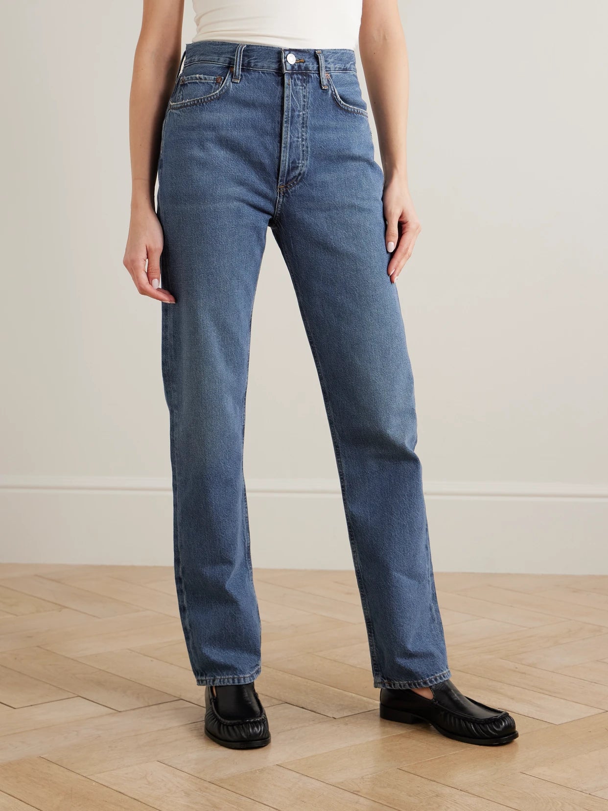 + Net Sustain 90's Pinch Waist Long High-rise Straight-leg Organic Jeans