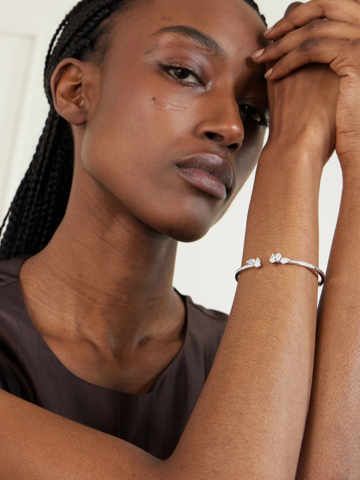 Image of Bracelets. Product name - Serti Sur Vide 18-karat White Gold Diamond Cuff in Multi colour by brand - Repossi