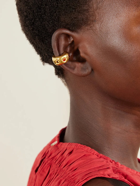 Image of Earrings. Product name - Sol Gold-plated Cubic Zirconia, Sapphire Ear Cuff in Multi colour by brand - Simuero